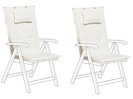 Set of 2 Garden Chair Cushion Off-White Polyester Seat Backrest Pad Modern Design Outdoor Pad Beliani