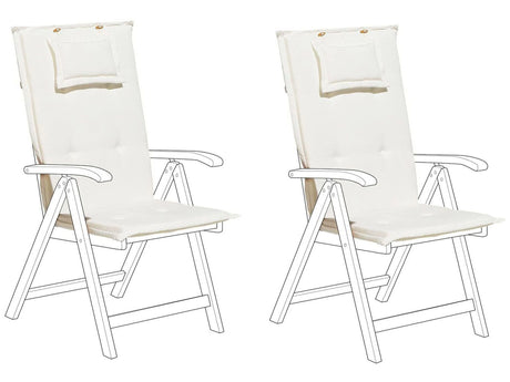 Set of 2 Garden Chair Cushion Off-White Polyester Seat Backrest Pad Modern Design Outdoor Pad Beliani
