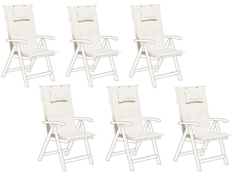 Set of 6 Garden Chair Cushion Off-White Polyester Seat Backrest Pad Modern Design Outdoor Pad Beliani