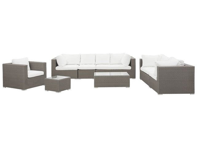 Garden Lounging Set Taupe PE Rattan Cream Cushions for 8 People 5 Piece Outdoor Set Beliani