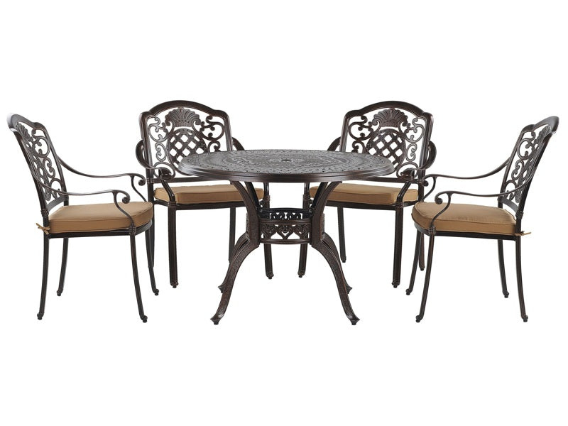 Garden Dining Set Brown Aluminium Outdoor Table 4 Chairs Seat Cushions Retro Style Beliani