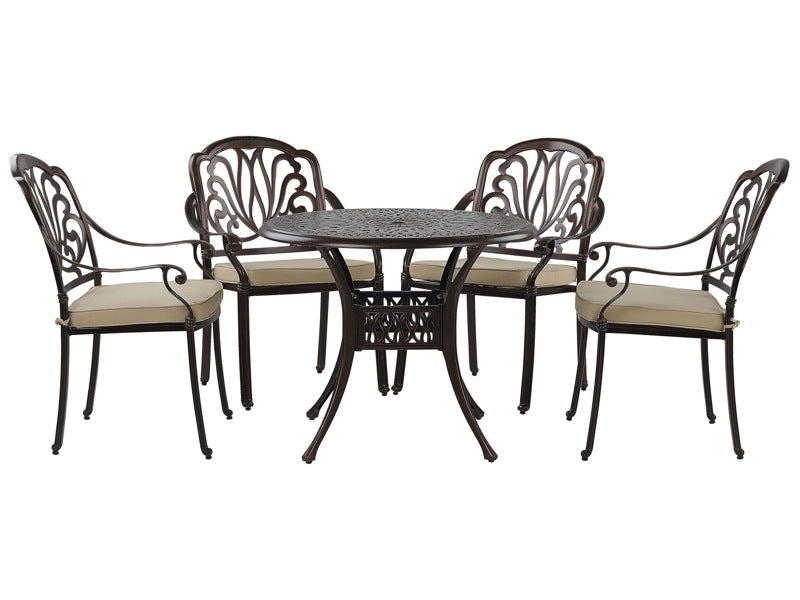 Garden Dining Set Brown Aluminium Outdoor Table 4 Chairs Polyester Seat Pads Beliani