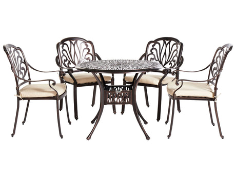 Garden Dining Set Brown Aluminium Outdoor Table 4 Chairs Polyester Seat Pads Beliani