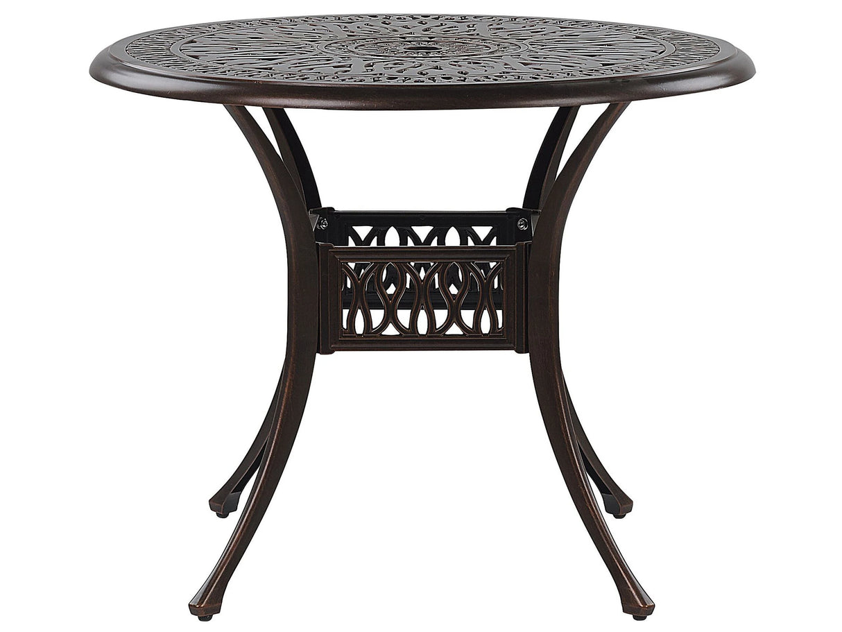 Garden Dining Table Brown Aluminium Round  90 cm Outdoor Vintage Beliani