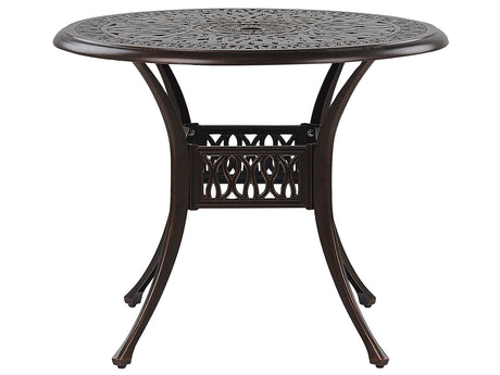 Garden Dining Table Brown Aluminium Round  90 cm Outdoor Vintage Beliani