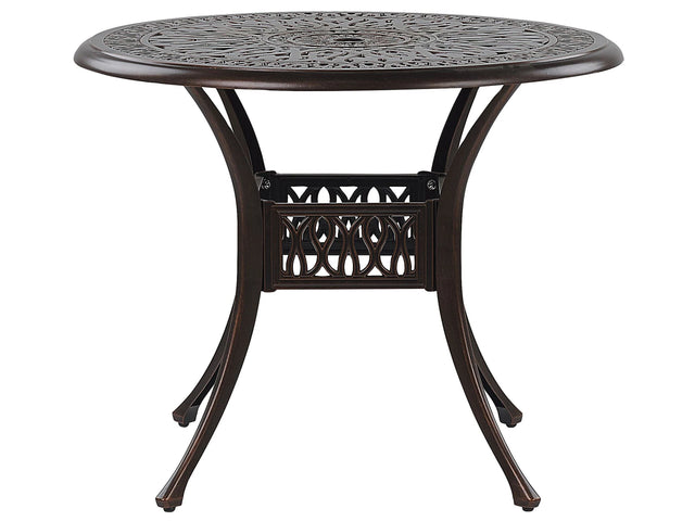 Garden Dining Table Brown Aluminium Round  90 cm Outdoor Vintage Beliani