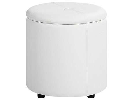 Pouffe White Faux Leather 40 x 38 cm with Storage Stool Glamour Beliani