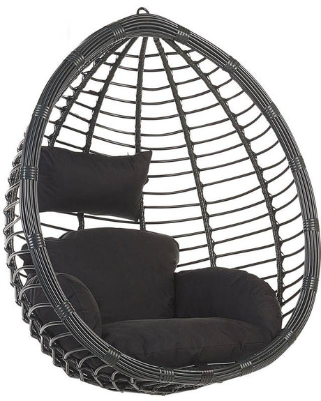 Hanging Chair Black Rattan Indoor-Outdoor Ceiling-Mounted Egg Shape Modern Boho Beliani