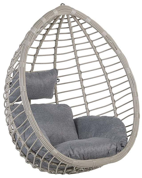 Hanging Chair Grey Rattan Ceiling-Mounted Indoor-Outdoor Egg Shape Modern Boho Beliani