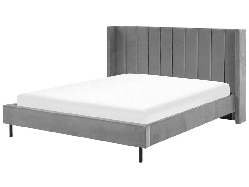 EU Super King Size Bed Frame 6ft Grey Velvet Slatted Base Beliani