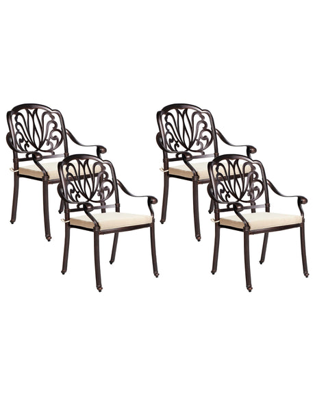 Set of 4 Garden Dining Chairs Brown Aluminium with Cushions Outdoor Vintage Beliani
