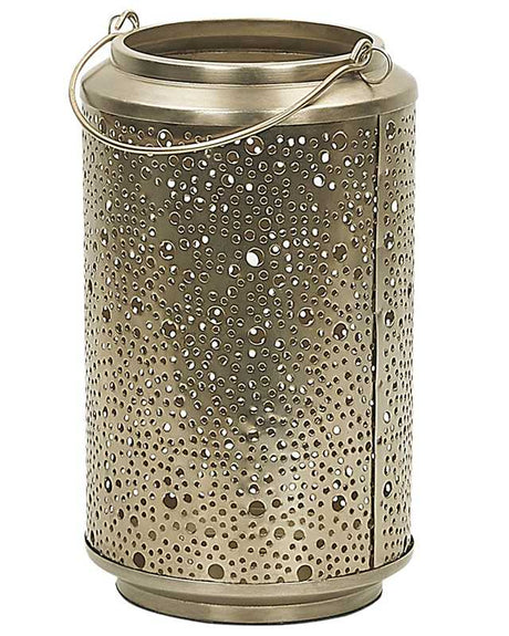 Metal Lantern Gold Iron with Holes H 25 cm Pillar Candle Holder Beliani