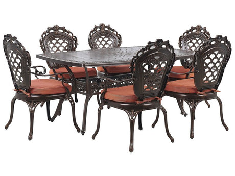 Garden Dining Set Brown Aluminium Outdoor Table 6 Chairs Vintage Beliani