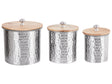 Set of 3 Decorative Containers Silver Aluminium Jars Wooden Lids Storage  Beliani
