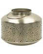 Metal Lantern Gold Iron with Holes H 22 cm Pillar Candle Holder Beliani