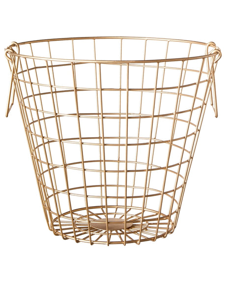 Wire Basket Gold Metal Round with Handles Modern Glamour Storage Accessory for Blankets Towels Newspaper Beliani