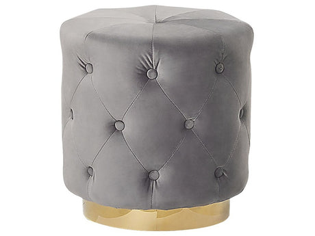 Pouffe Grey Velvet Upholstery Gold Base 40 x 41 cm Tufted Buttons Footstool Glamour Beliani