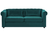 Chesterfield Sofa Bed Green Velvet Fabric Upholstery Dark Wood Legs 3 Seater with Mattress Cushions Contemporary Beliani