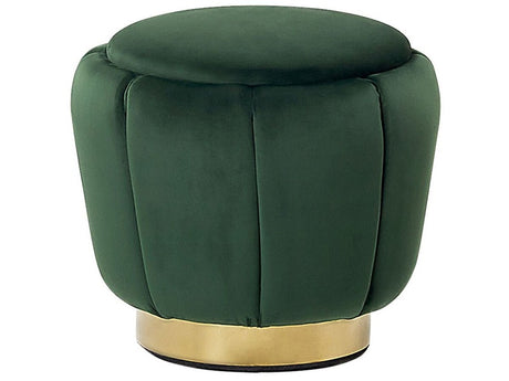 Pouffe Green Velvet Upholstery Golden Base ø 43 x 37 cm Footstool Glamorous Beliani