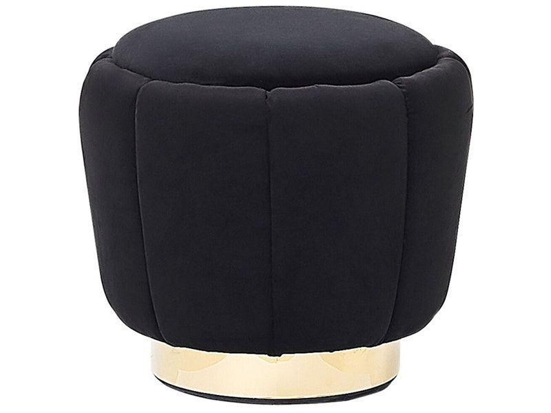 Pouffe Black Velvet Upholstery Golden Base ø 43 x 37 cm Footstool Glamorous Beliani