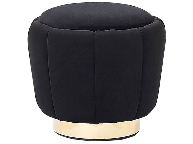 Pouffe Black Velvet Upholstery Golden Base ø 43 x 37 cm Footstool Glamorous Beliani