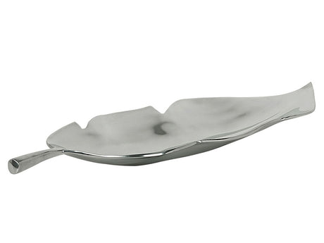 Decorative Bowl Silver Metal Aluminium Leaf Shape 49 cm Glossy Industrial Glamour Beliani