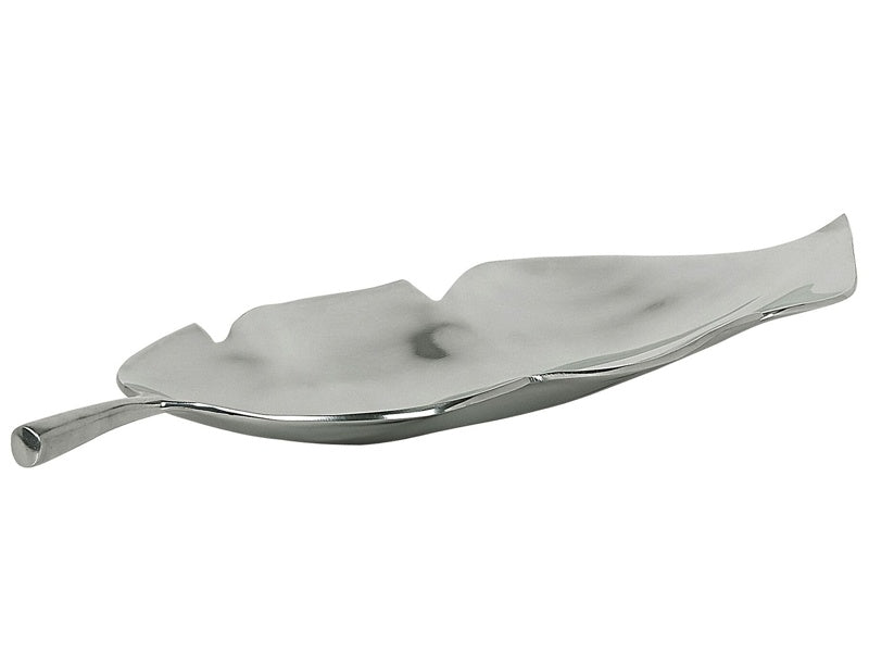 Decorative Bowl Silver Metal Aluminium Leaf Shape 68 cm Glossy Industrial Glamour Beliani