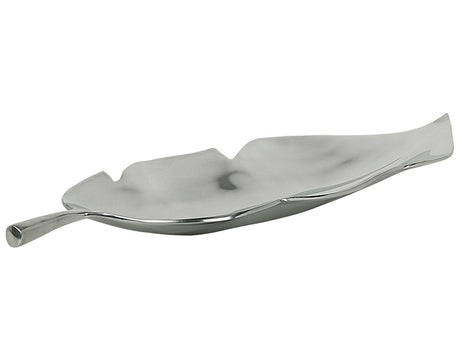 Decorative Bowl Silver Metal Aluminium Leaf Shape 68 cm Glossy Industrial Glamour Beliani