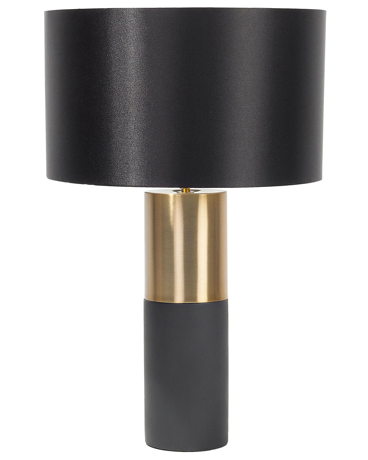 Table Lamp Bedside Light Grey Round Base Black Fabric Round Drum Shade Beliani