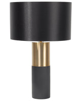 Table Lamp Bedside Light Grey Round Base Black Fabric Round Drum Shade Beliani