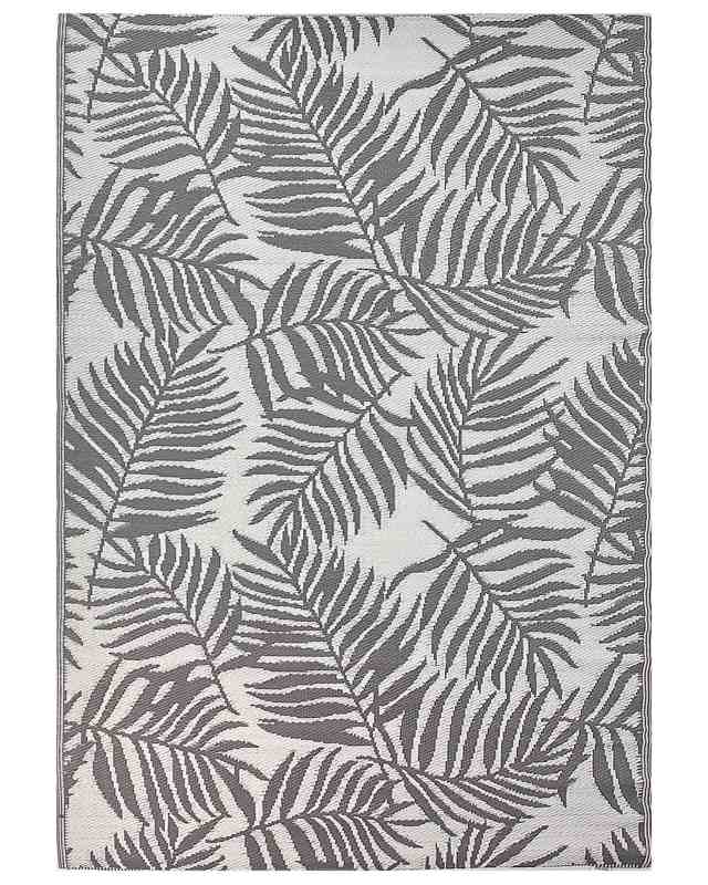 Outdoor Rug Mat Grey Synthetic 160 x 230 cm Palm Leaf Floral Pattern Modern Balcony Patio Terrace Beliani