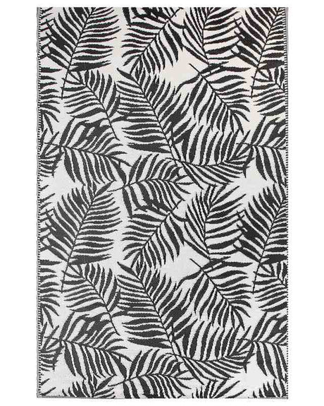 Outdoor Area Rug Black White Polypropylene 180 x 270 cm Palm Leaf Pattern Recycled Material  Beliani