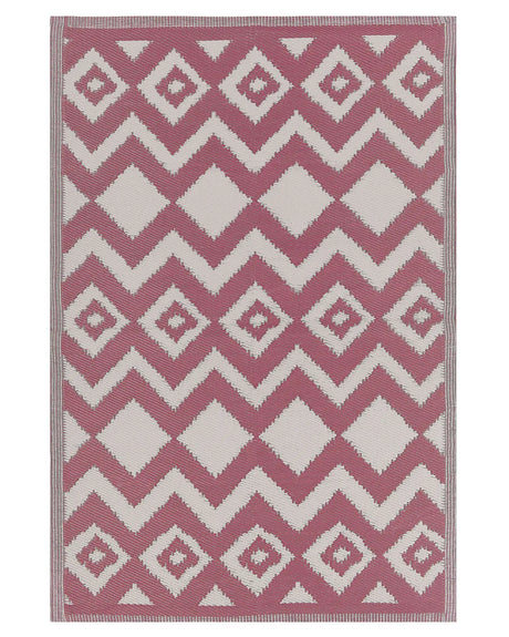Area Rug Pink Synthetic Material 120 x 180 cm Indoor Outdoor Geometric Zigzag Pattern Modern Balcony Patio Beliani