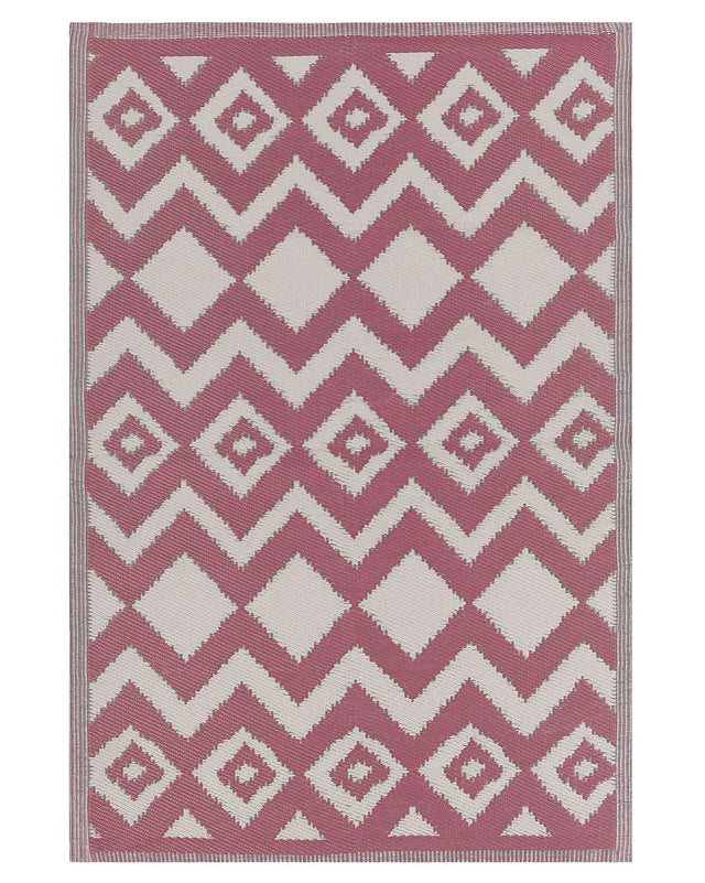 Area Rug Pink Synthetic Material 120 x 180 cm Indoor Outdoor Geometric Zigzag Pattern Modern Balcony Patio Beliani