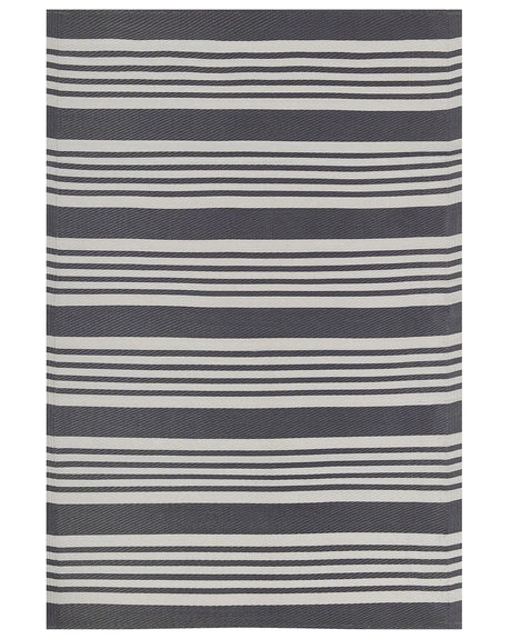 Outdoor Rug Mat Black and Light Grey Synthetic 120 x 180 cm Striped Pattern Modern Beliani