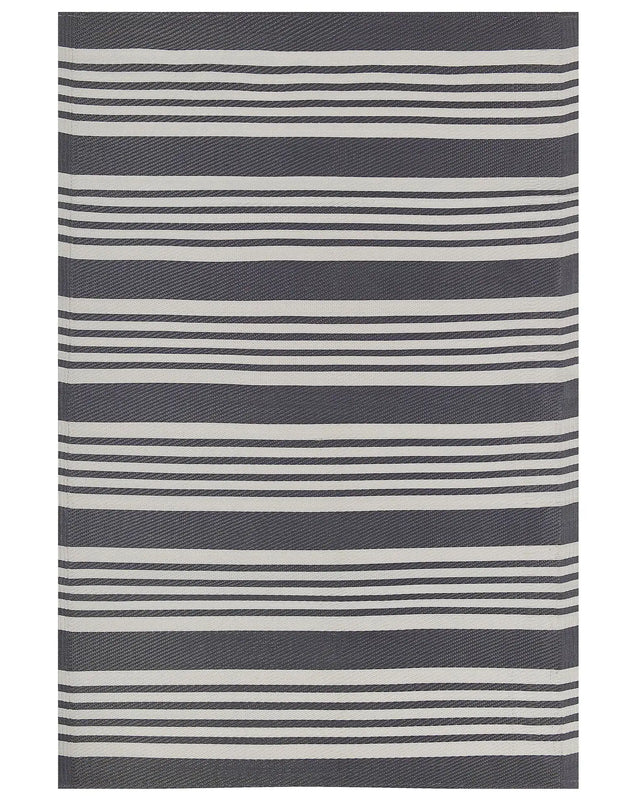 Outdoor Rug Mat Black and Light Grey Synthetic 120 x 180 cm Striped Pattern Modern Beliani