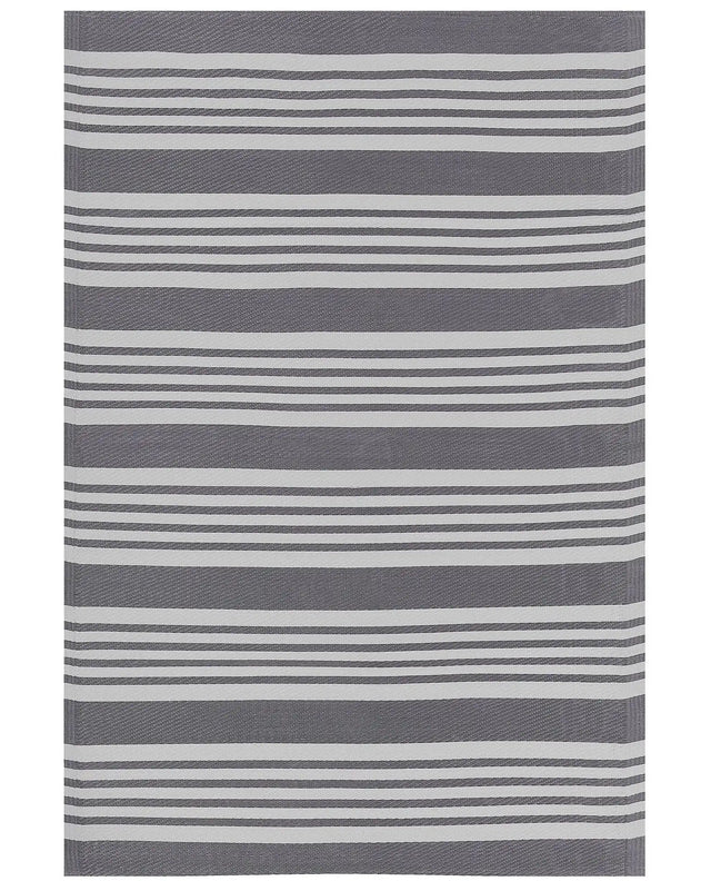 Outdoor Rug Mat Grey Synthetic 120 x 180 cm Striped Pattern Modern Beliani