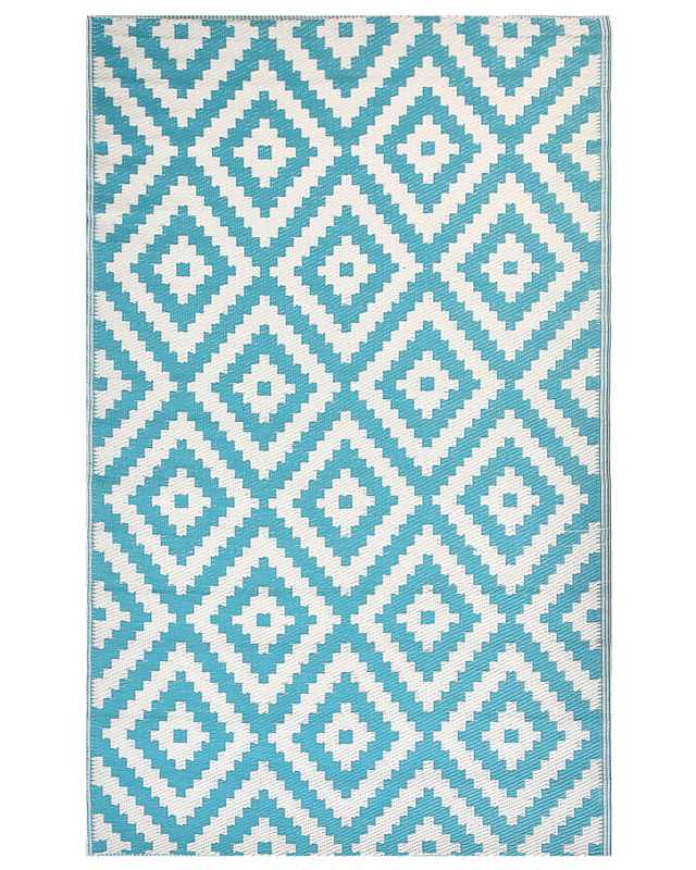 Outdoor Area Rug Blue 120 x 180 cm Terrace Patio Balcony Geometric Pattern Modern  Beliani