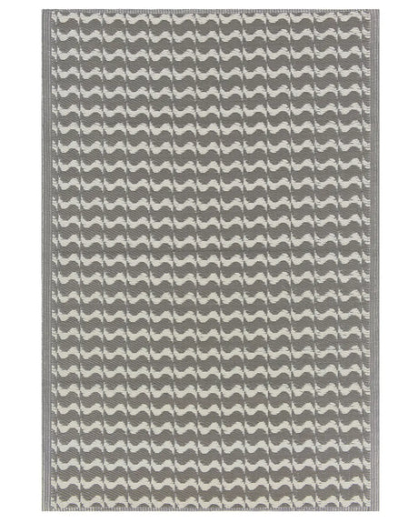 Outdoor Area Rug Grey Synthetic Materials Rectangular 120 x 180 cm Geometric Wavy Pattern Balcony Accessories Beliani
