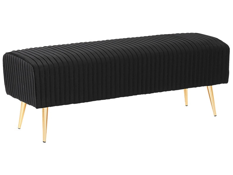 Bench Black Velvet Upholstered Gold Metal Legs 118 x 40 cm Glamour Living Room Bedroom Hallway Beliani