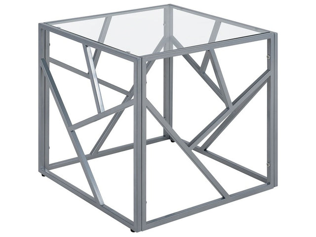 Side Table Transparent Glass Top Silver Metal Frame Cube 50 x 50 cm Glam Modern Beliani