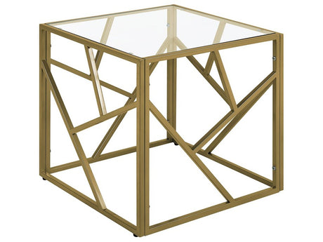 Side Table Transparent Glass Top Golden Metal Frame Cube 50 x 50 cm Glam Modern Beliani