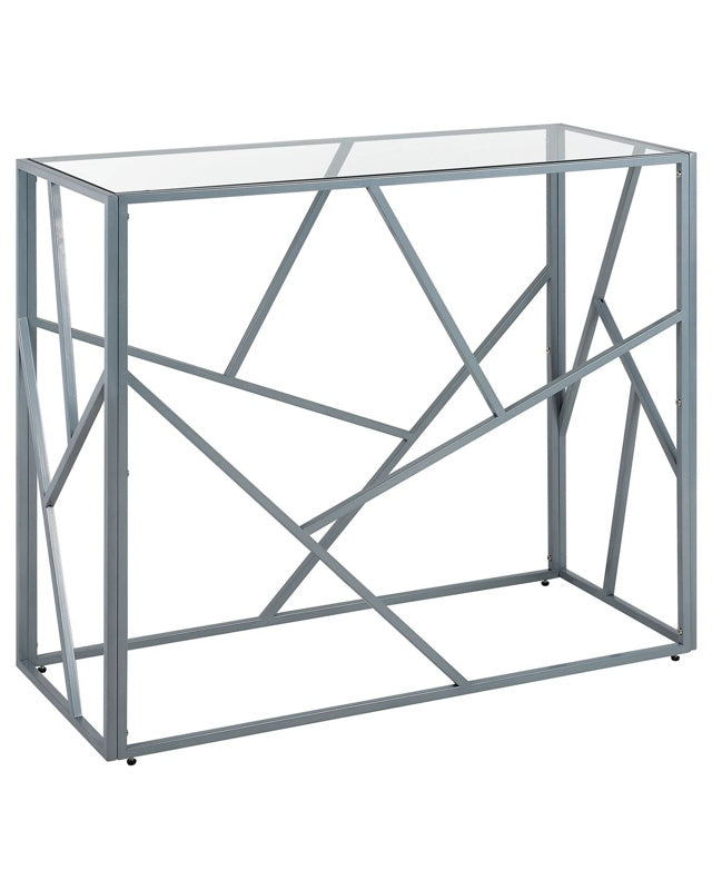 Console Table Transparent Glass Top Silver Metal Frame 100 x 40 cm Glam Modern Beliani