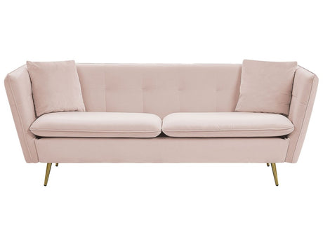 3 Seater Sofa Pink Velvet Fabric Upholstery Button Tufted with Gold Legs Beliani