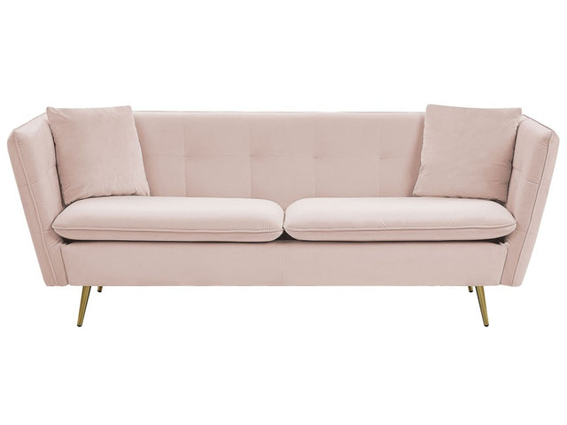 3 Seater Sofa Pink Velvet Fabric Upholstery Button Tufted with Gold Legs Beliani