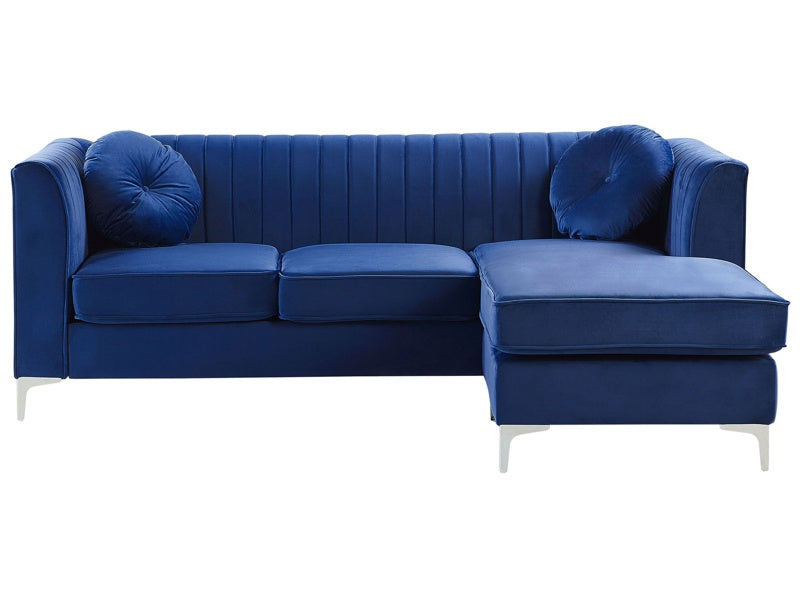 Corner Sofa Blue Velvet with Cushions 3 People Left Hand Glamour Beliani