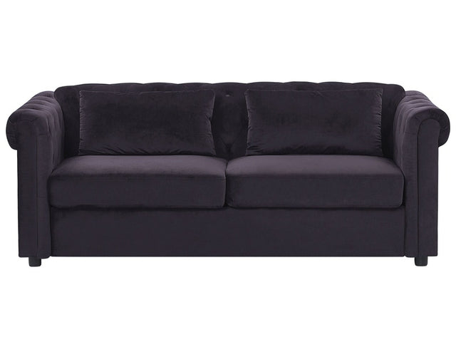 Chesterfield Sofa Bed Black Velvet Fabric Upholstery 3 Seater  Pull-Out with Mattress Contemporary Beliani