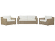 Garden Conversation Set Brown with White Cushions Rattan Outdoor 4 Seater  Beliani