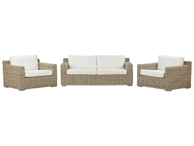 Garden Conversation Set Brown with White Cushions Rattan Outdoor 4 Seater  Beliani