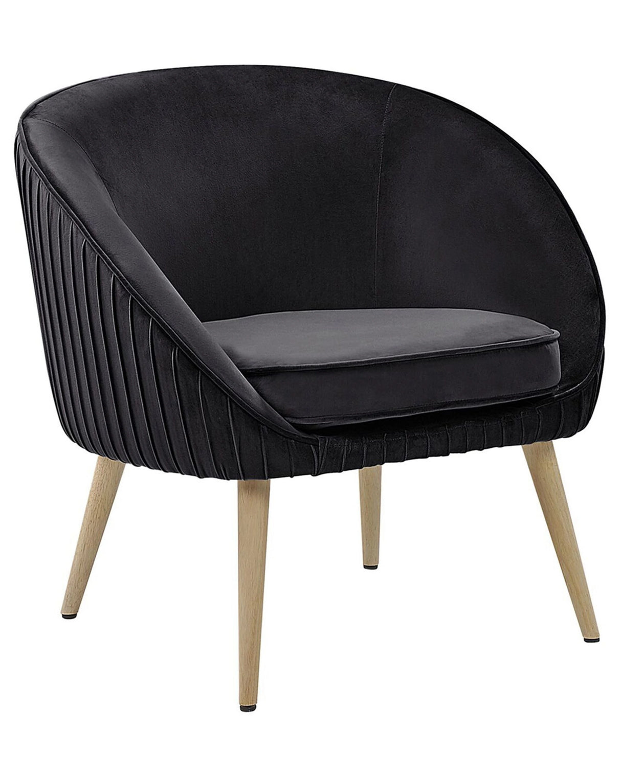 Armchair Black Velvet Recessed Arms Wooden Legs Retro Beliani